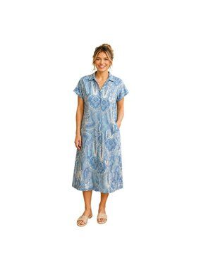 Lauren Ralph Lauren Womens Blue Paisley Button-Up Shirt Dress S Cotton Blend